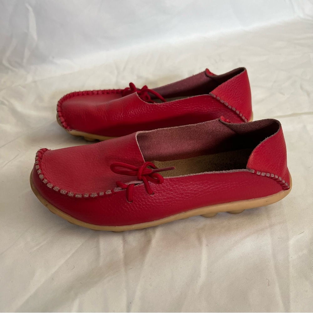 Red Pebbled Leather Foldable Slip On Loafer